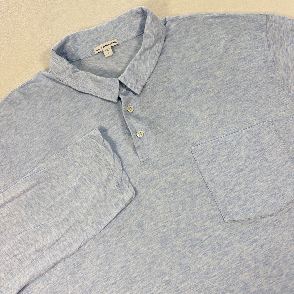 James Perse Standard Polo Shirt Mens XXL Size 5 Blue Long Sleeve Made in USA